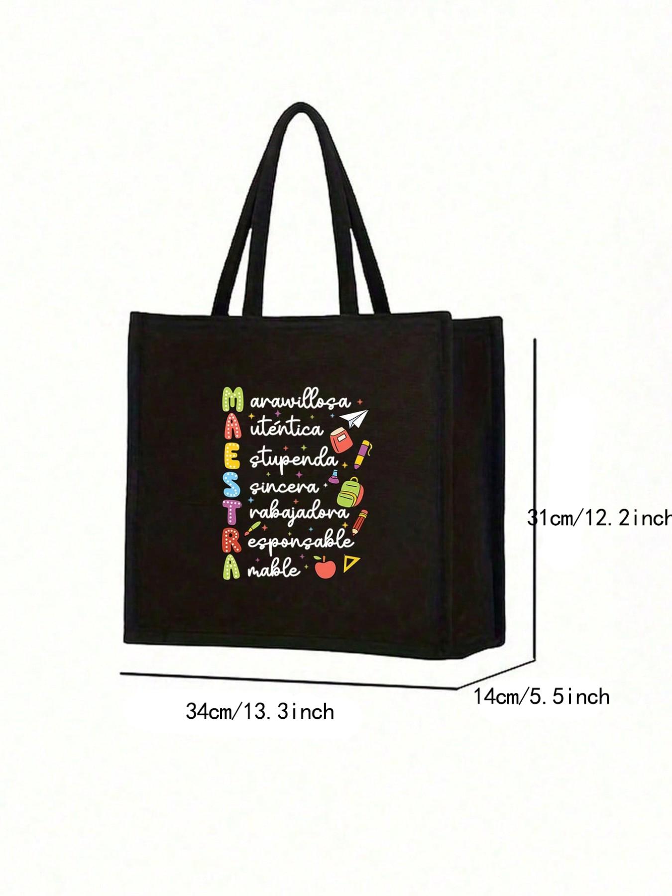 Women Teacher Tote Bag Set, Spanish Teacher Zipper Pouch, Cute Learning Print, Large Capacity Linen Bag, Reusable, Beach, Shopping, Travel, Gift