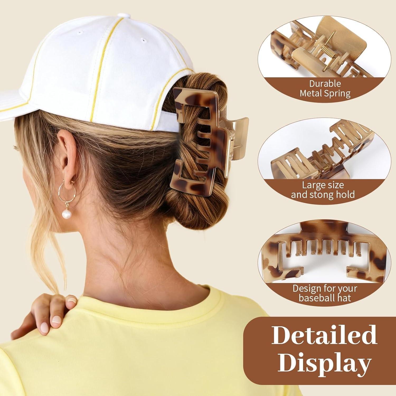 2 PCS Claw Clips for Baseball Caps, Strong, Non-Slip Square Design, Hair Accessory Gifts, Mixed Color for Thick and Fine Hair, Hair Clip for Hat for Women Girls