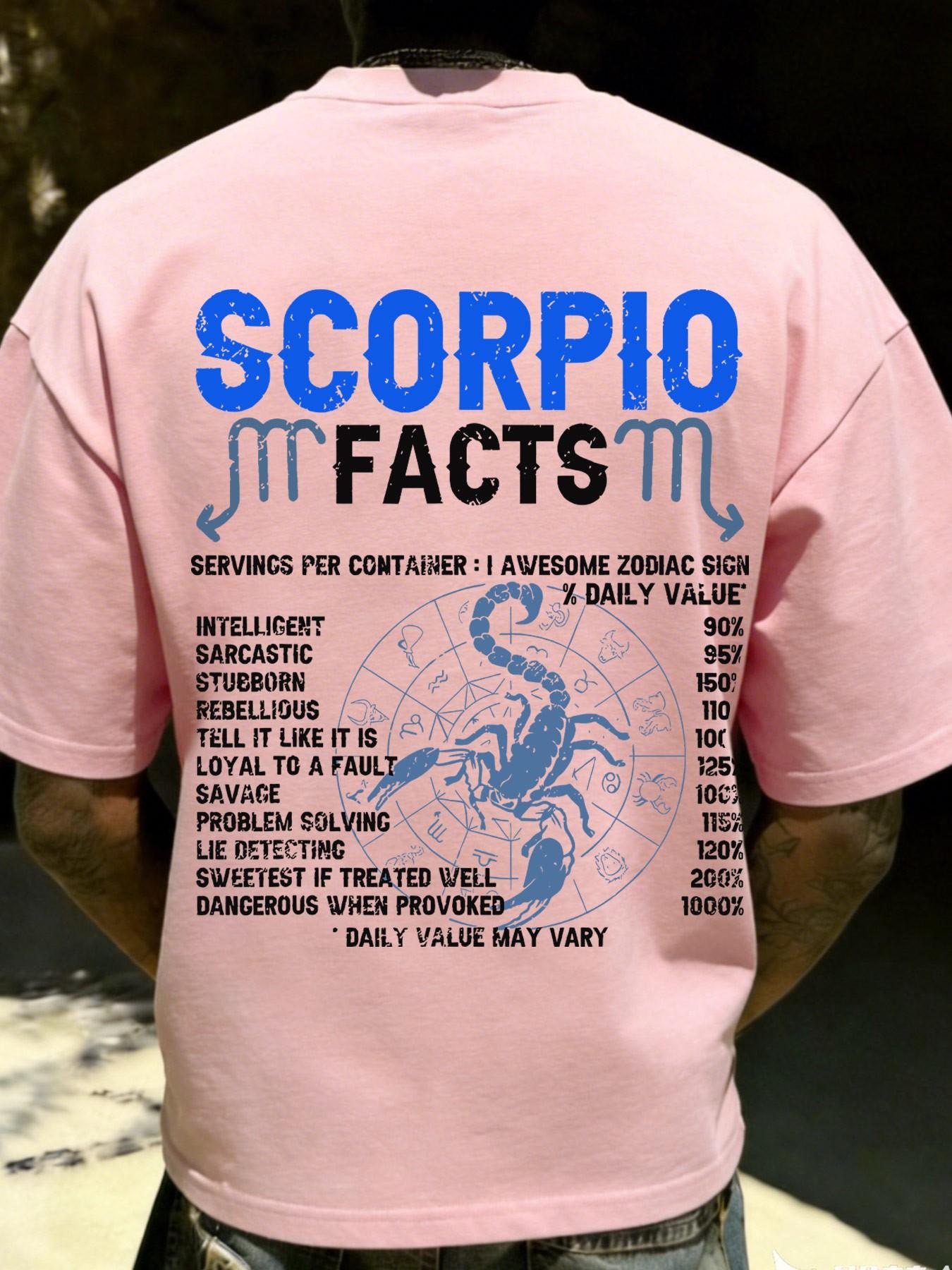Scorpio Zodiac Facts Funny Slogan T-Shirt, Casual Loose-Fitting Top, Unisex Oversize Tee, Random Print, Short Sleeve, No Collar