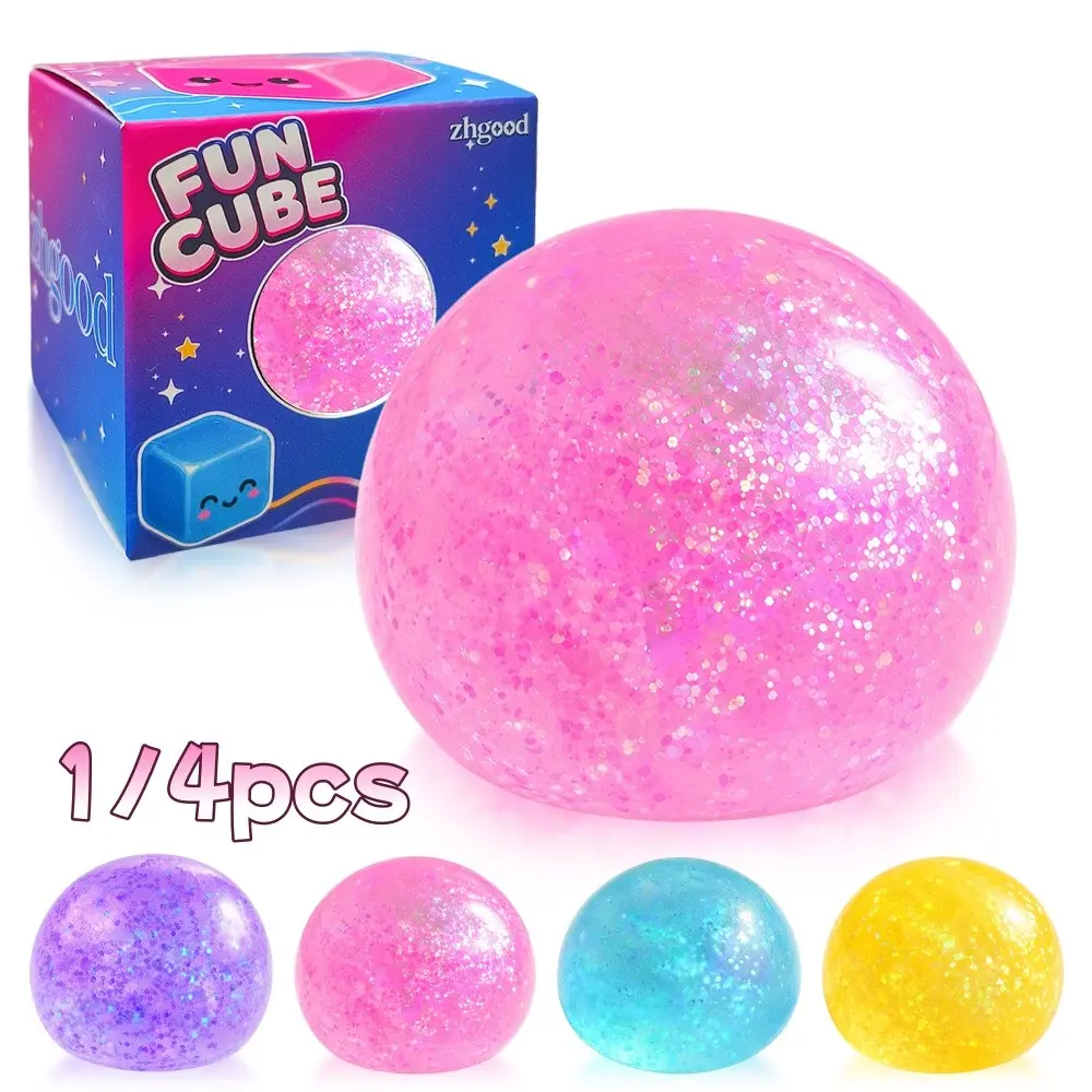 Plush Coconut Oil Squeeze Fidget Ball with Glitter, Anxiety Relief Sensory Toy, Party Gift, Filler for Gift Bags, Stress Relief Toy