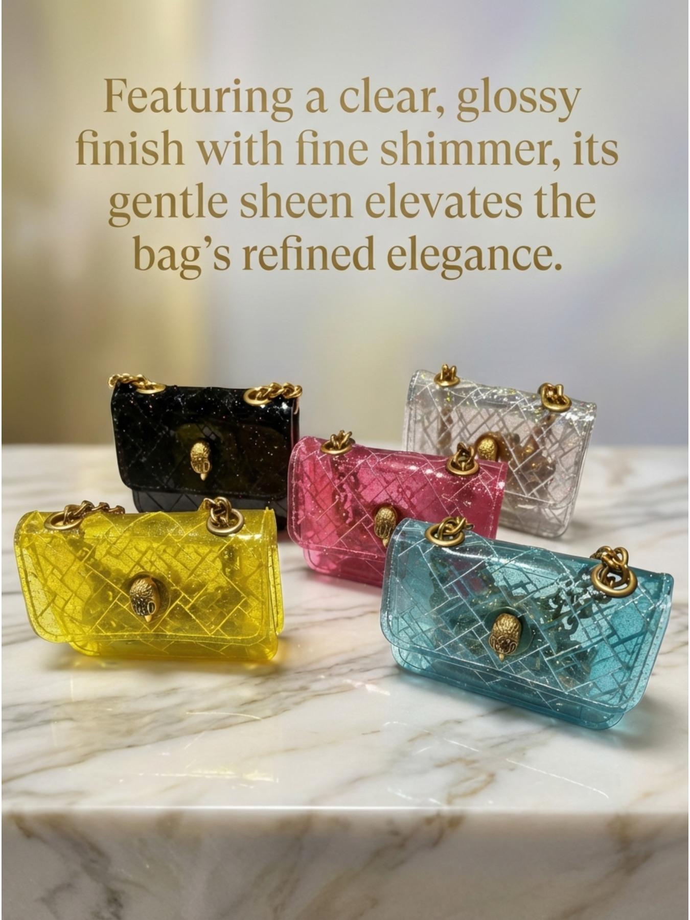 Trendy ins-style sparkling transparent small square bag with gold chain crossbody for women