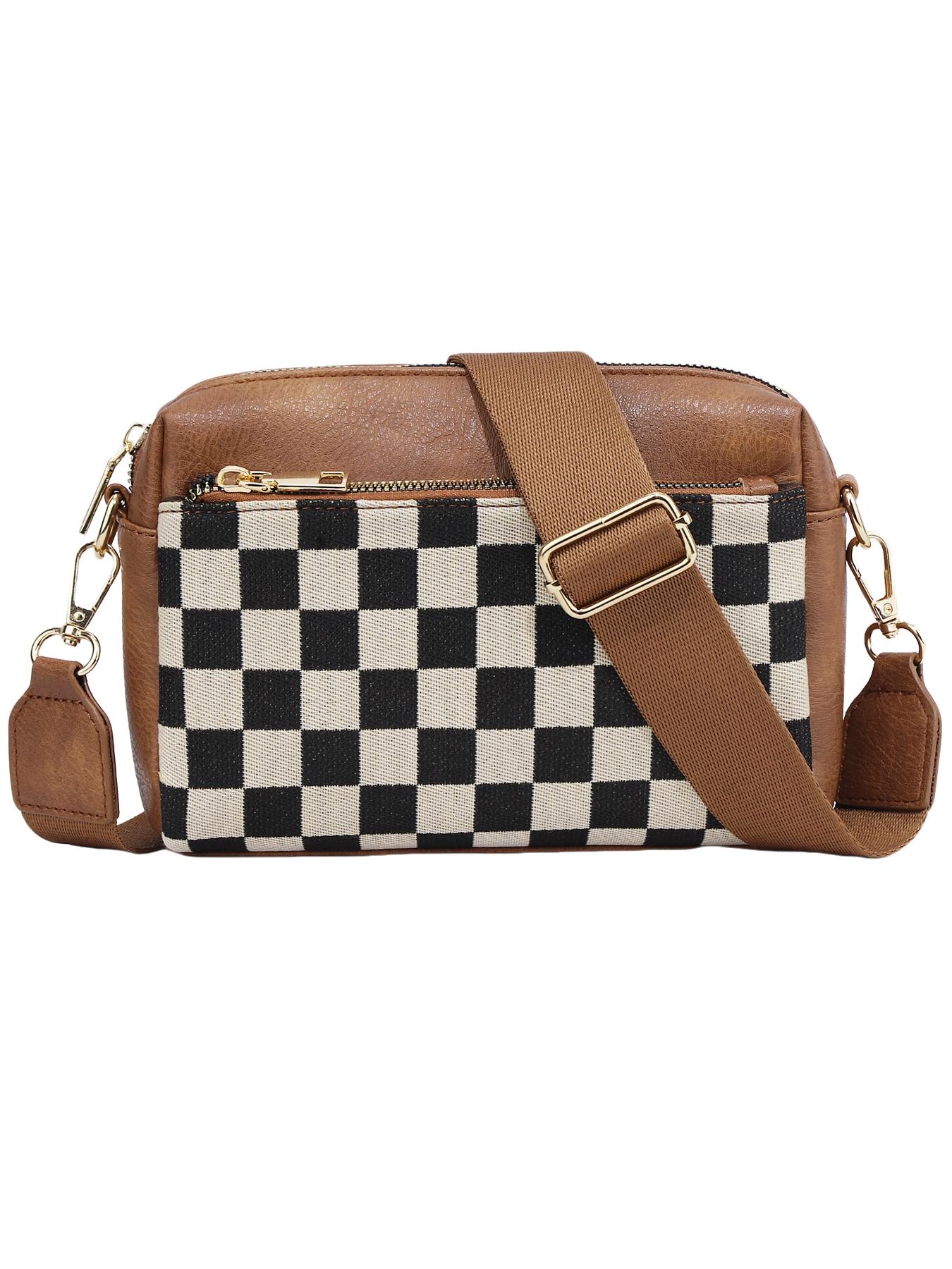 Small Checkered Crossbody Bags for Women, Casual Cross Body Bag with Adjustable Strap, Women's Shoulder Handbags for Shopping Travel Daily Use, Lightweight Crossbody Bag