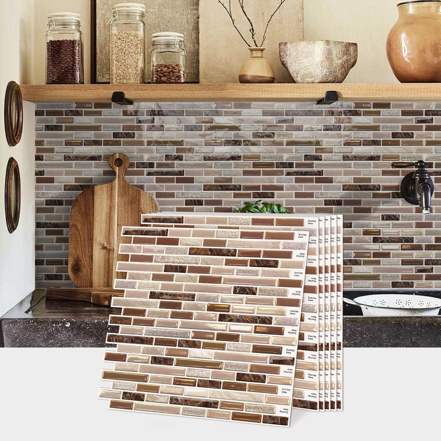 (6pcs/10pcs) Peel and stick removable wall kitchen splashback tiles, 30.5 cm x 30.5 cm self-adhesive marble wall tiles, for kitchen and bathroom