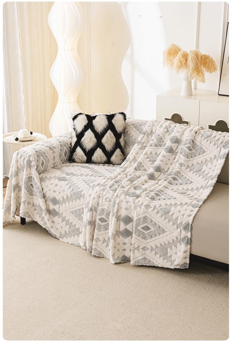 1 Piece Boho Plush Sofa Cover Blanket Couch Cover | Geometric Pattern | Multi-Color Multi-Size | Pet-Friendly Anti-Scratch Sofa Scarf | 4-Season Universal Sofa Throw | Stain-Resistant Washable Furniture Cover | Living Room Bedroom Dining Office |
