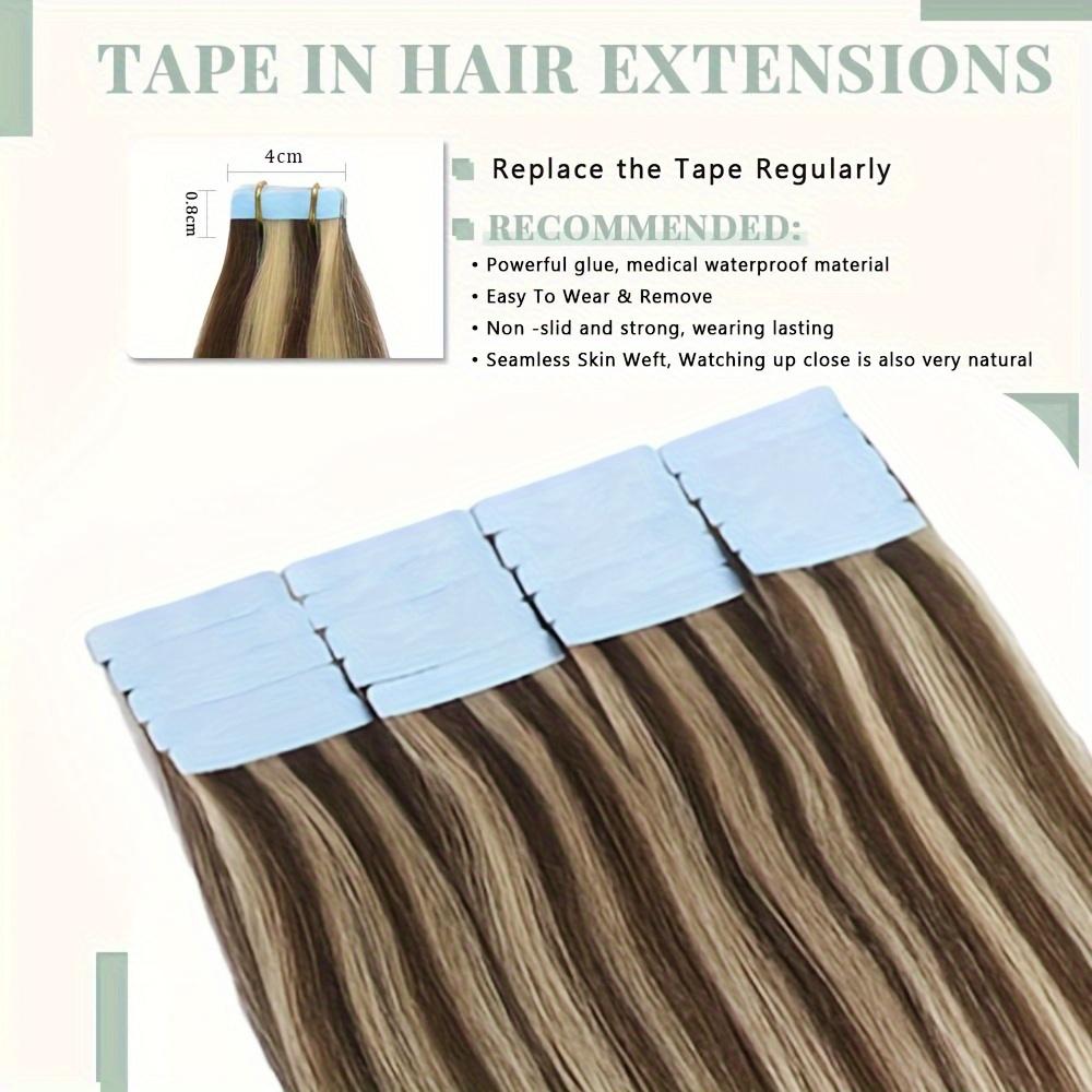 Women's Real Human Hair Tape-In Extensions, 1-4 Packs Long Strands 18-26 Inch Soft Straight Seamless Dark Brown to Blonde Highlights, Smooth Texture Easy Apply for 2 Glam Hairstyle Upgrades