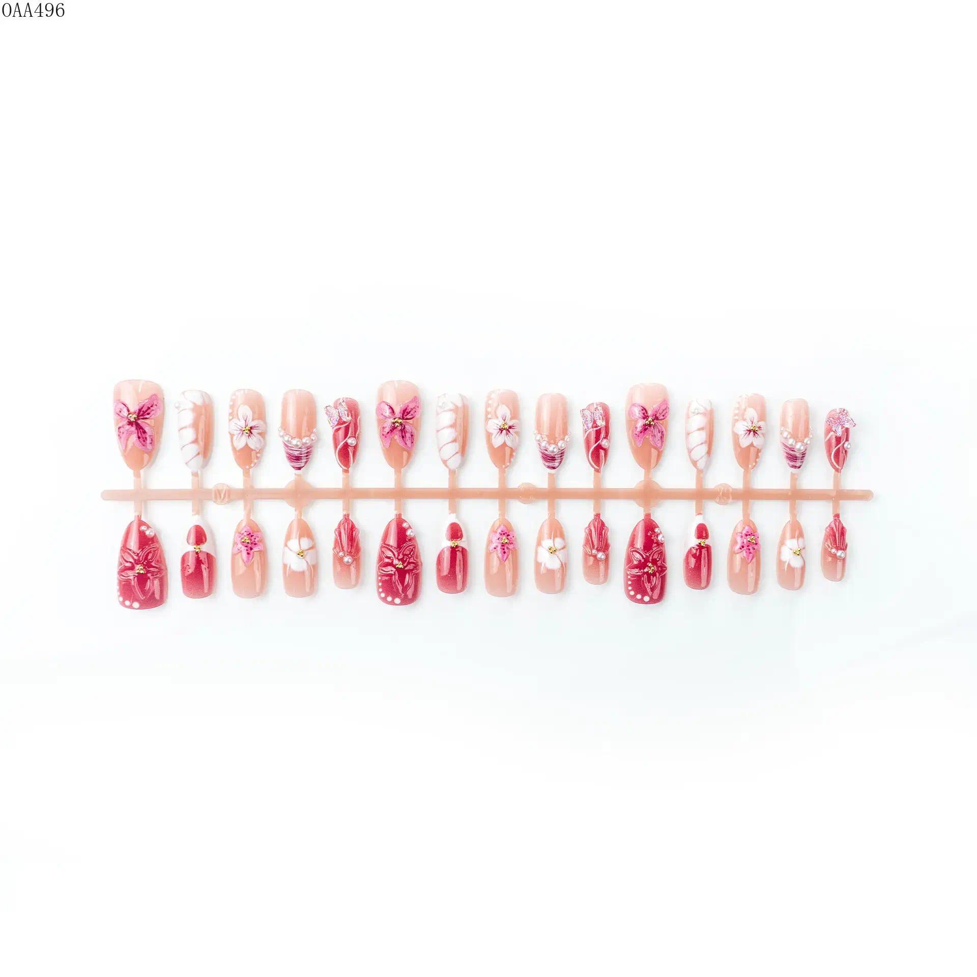 DIY Bag Accessory Press On Nails, 24-Piece Almond-Shape, 3D Rhinestone Flowers Design, Reusable Glossy Full Cover for Daily Wear, Parties