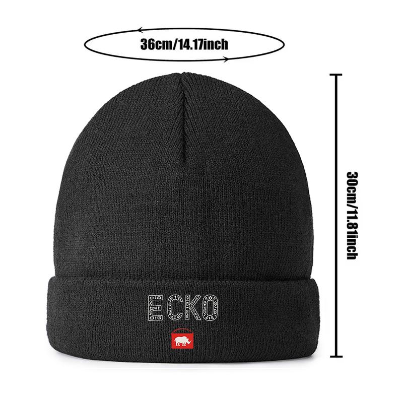 1PC ECKO Rhinoceros Print Knit Hat 2025 New Trendy Soft Elastic Fashion Winter Warm Beanie Fitted Windproof Ear Protection Street Style Unisex Hat Easy Wear For Travel Perfect Gift For Friends And Family