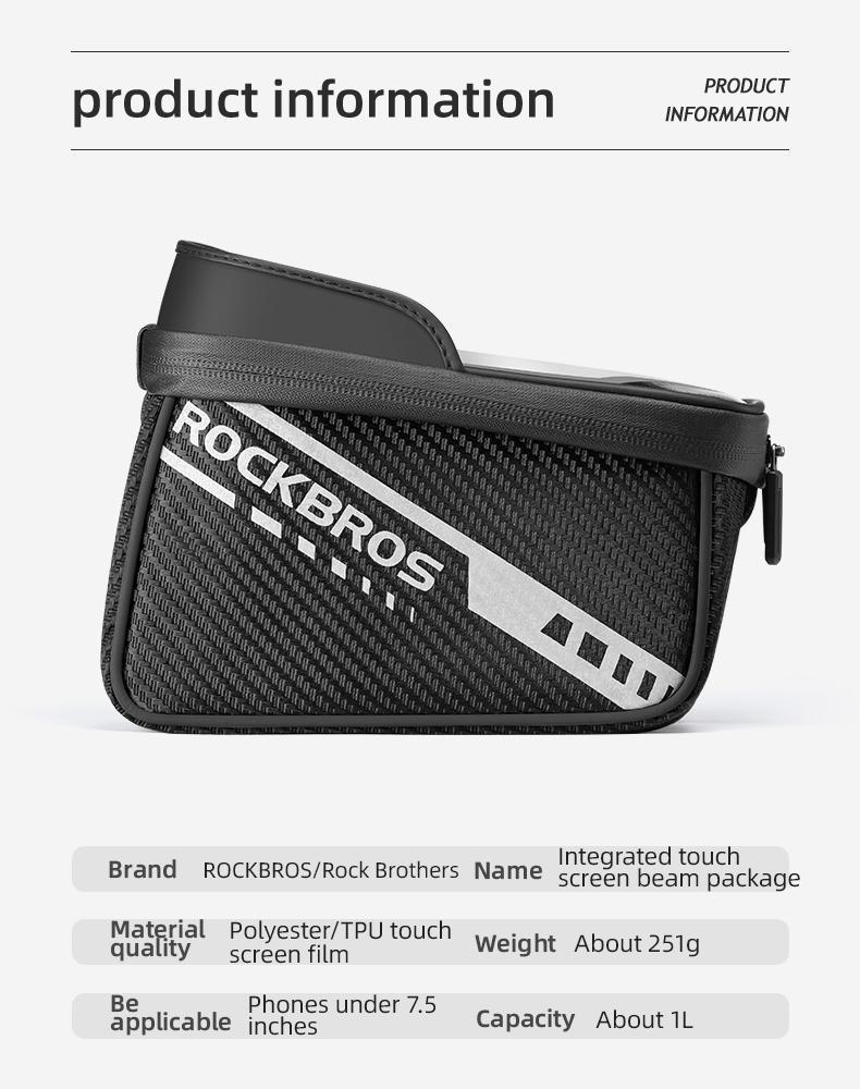 ROCKBROS Bike Phone Front Frame Bag Top Tube Bike Bag Bicycle Handlebar Bag Cell Phone Holder Mount Bag Cycling Accessories Storage Pouch for Phone 15 16  Pro  Max  Below 7.2”