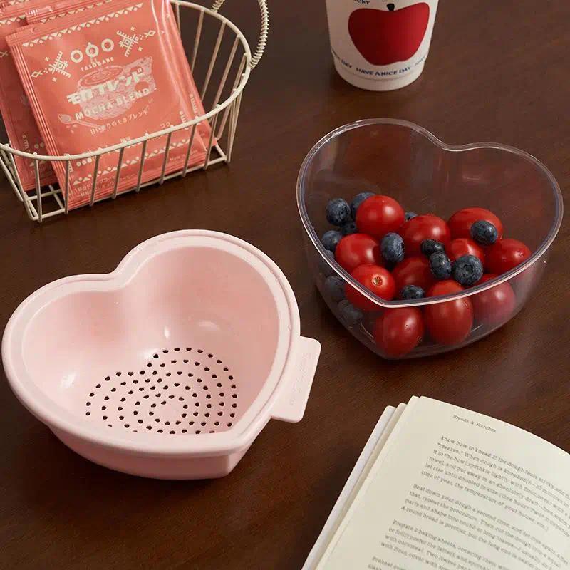 Heart-shaped Fruit Drain Basket Cute Cartoon Kitchen Drain Basket Household Vegetable Washing Basin Storage Basket