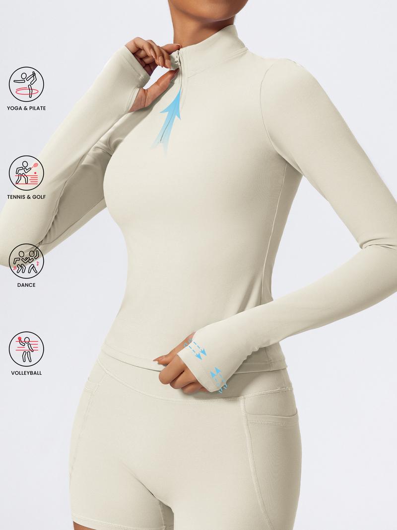 Women's Solid Long Sleeve Sports Tee, Quick Drying Breathable Comfortable Sports T-shirt for Yoga Gym Workout Running, Ladies Sportswear for Spring & Fall, Gym Yoga Tops