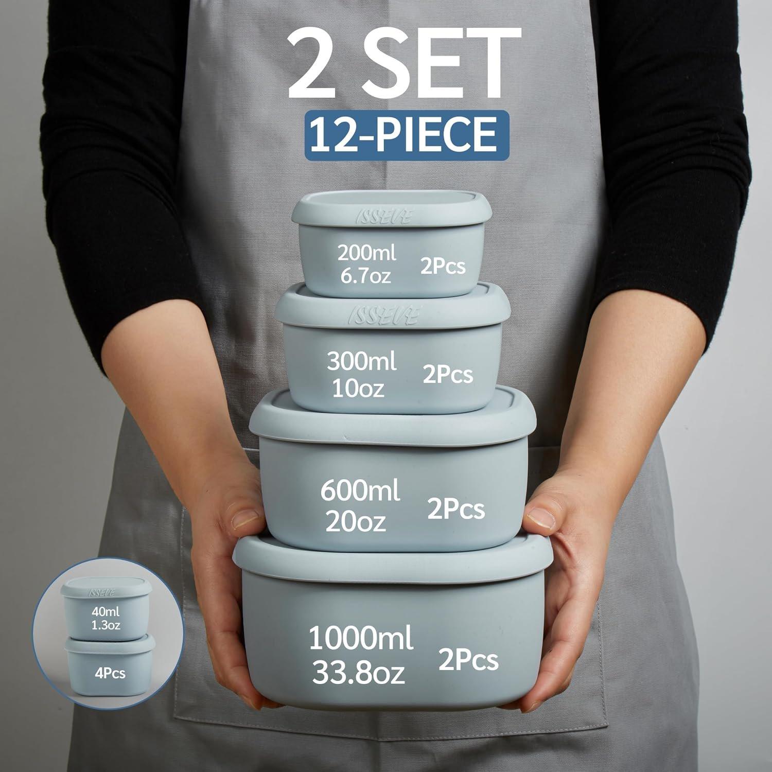 12 count/Set Nesting   Storage Containers with  | , , Meal Prep Containers, Small Freezer Portions, Dishwasher Cleaning, Nested Cabinet Storage, 5 Sizes, Grey