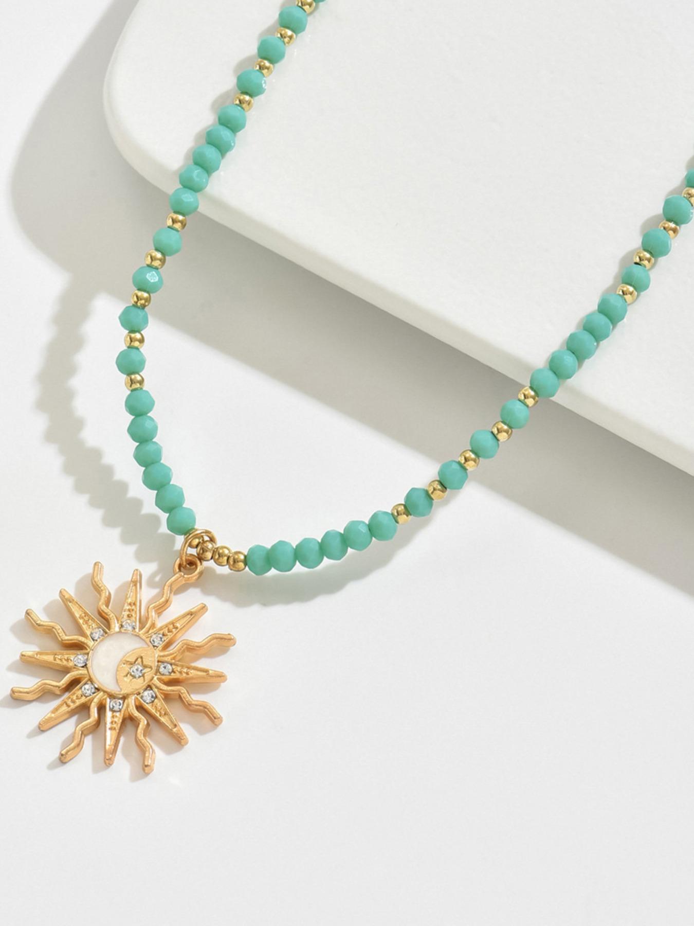 Boho Style Necklace with Turquoise Beads, Elegant Women's Jewelry, Perfect Gift for Her, Daily Wear Accessory, Geometric Pattern, Dainty Boho Necklace