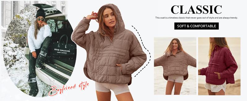Tanming Women's Oversized Hooded Puffer Jacket - Lightweight Quilted Cozy Pullovl Winter Ser for Falpring - Casual Basic Outerwear Tops TikTokShopBlackFriday