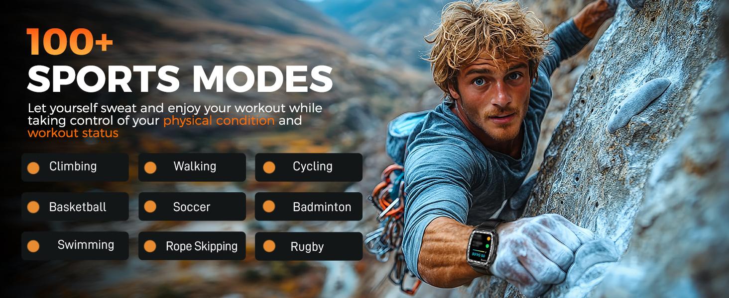 Smartwatch with LED/ UV Flashlight 5ATM Waterproof Smart Watches with Wireless Calling 100+ Sports Modes Diving Watch Multifunctional Digital Watch Gifts for Men