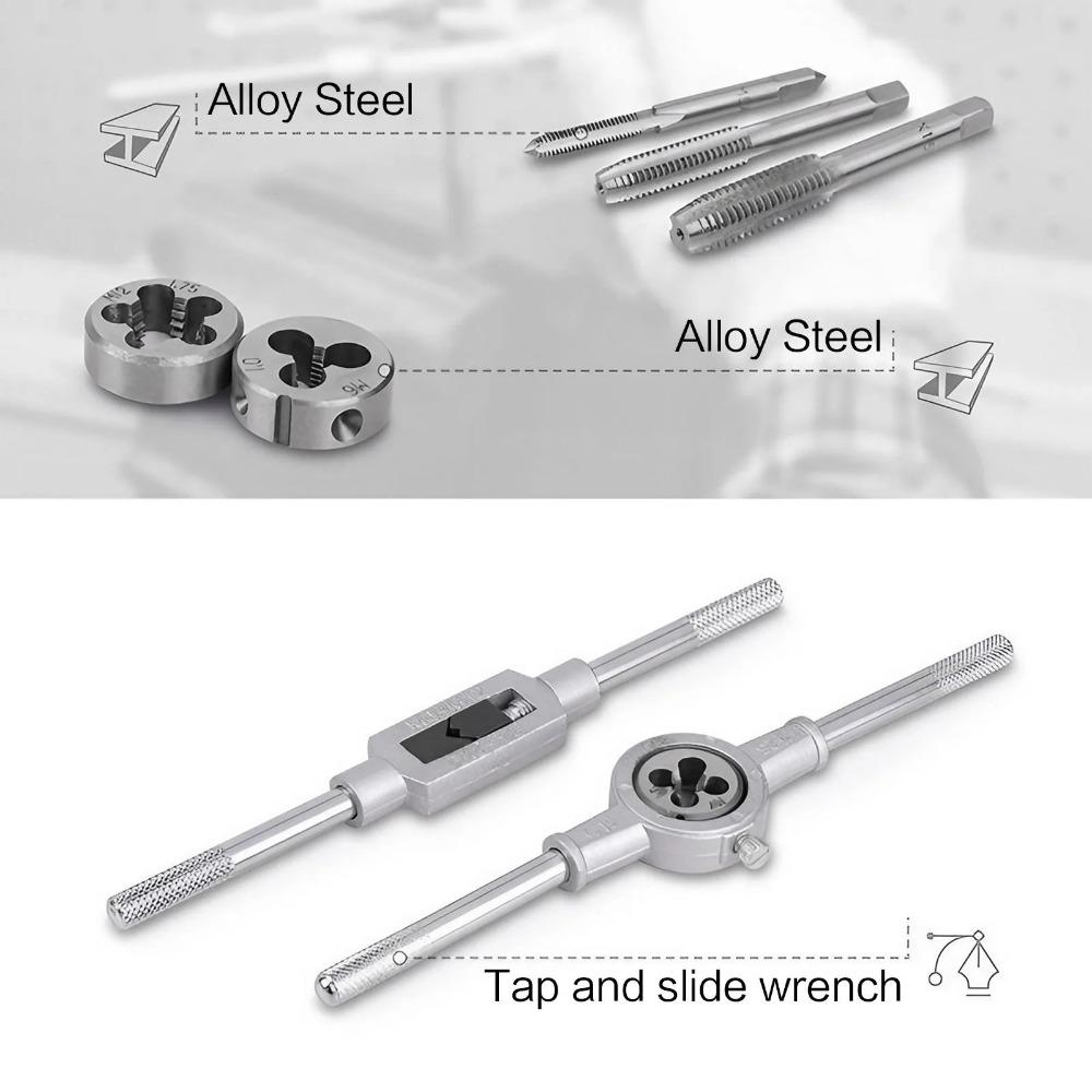 Heavy Duty Manual Tapping Tool Kit, Pipe Threader Kit, Thread Repair Set with Tap Wrench, for Metal & Wood, Industrial Thread Restoration, Automotive & Home Repair Thread Correction Kit, Universal for Pipes and Plates