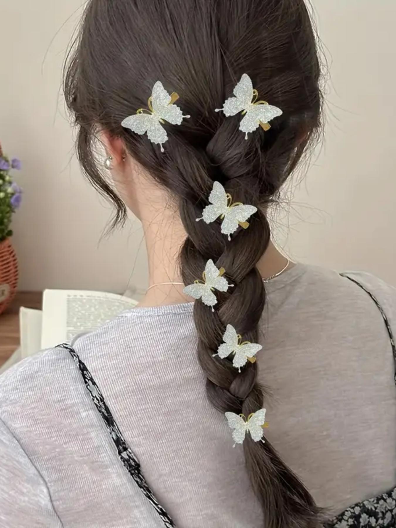 8pcs Mixed Color Glitter Butterfly Hair Clips, Cute Elegant Side Bang Clip, Suitable for Women Outing, Dating, Festival Wear