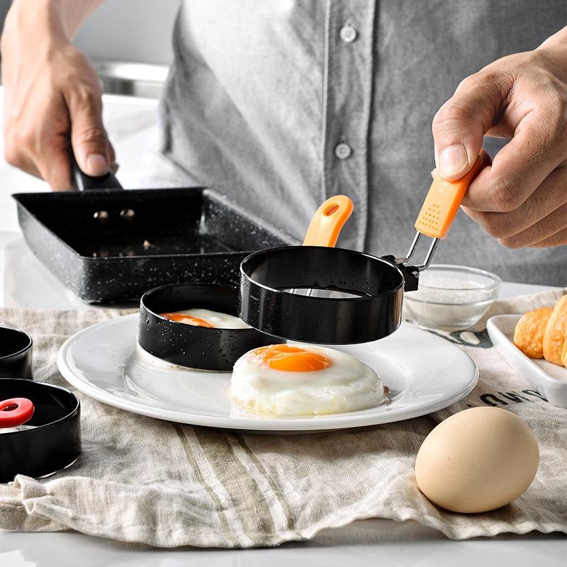 Thickened Round Egg Frying Mold Set, Creative Heat-Resistant Iron Moulds, Stainless Steel Non-Slip Egg Ring, Kitchen Cooking Tools