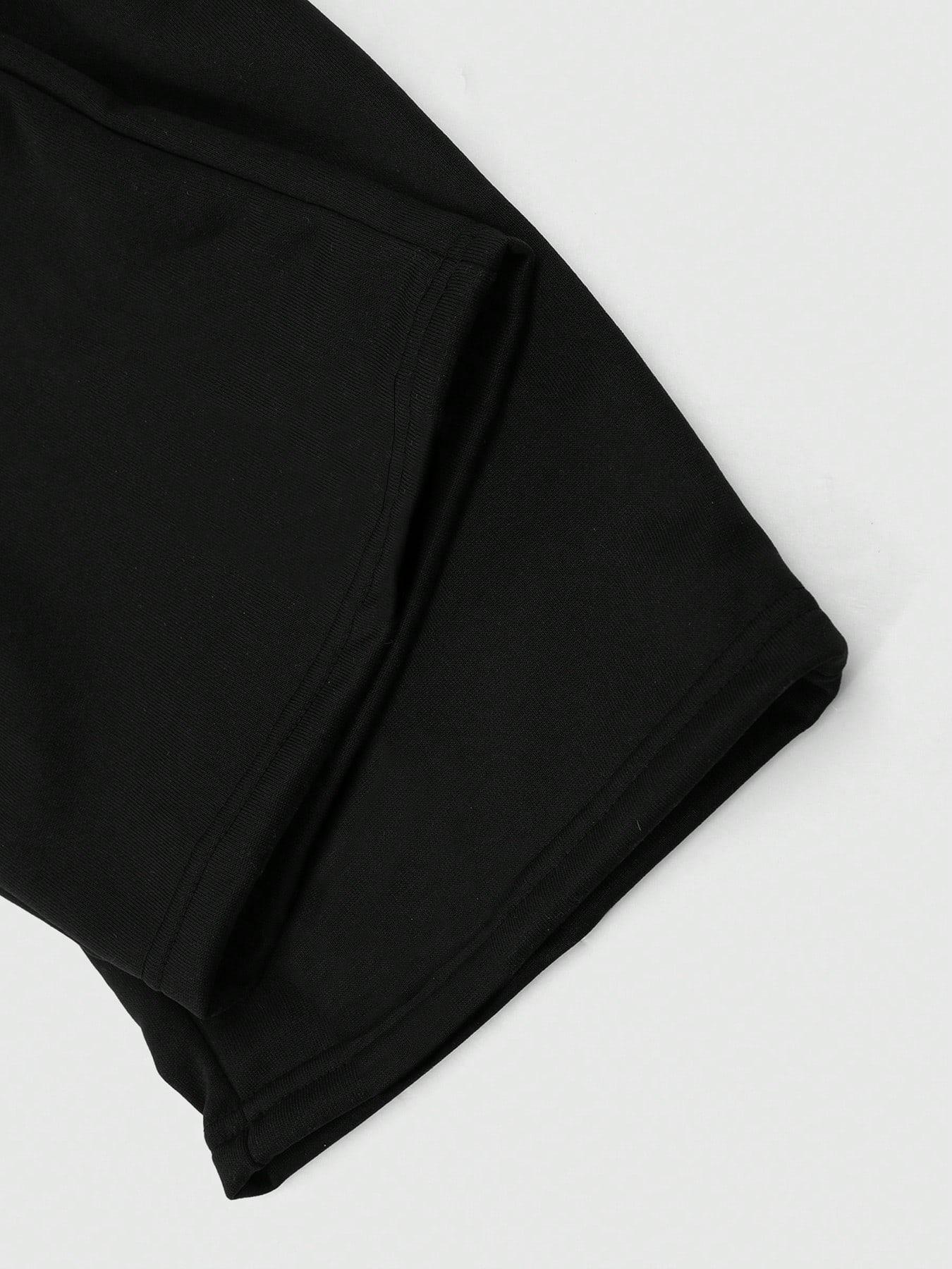 Black Oversized Wide-Leg Hamilton Star Print Joggers - Drawstring Waist Casual Sweatpants