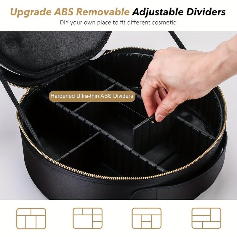 Makeup Bag Cosmetic Case Round Cosmetic Case Portable Travel Makeup Train Case Beauty Box, Cosmetic Case With Mirror With Light, Adjustable Dividers Brush Pouch Makeup Bag Cosmetic Case Round Cosmetic Case Portable Travel Makeup Train Case Beauty Box, Cosmetic Case With Mirror With Light, Adjustable Dividers Brush Pouch