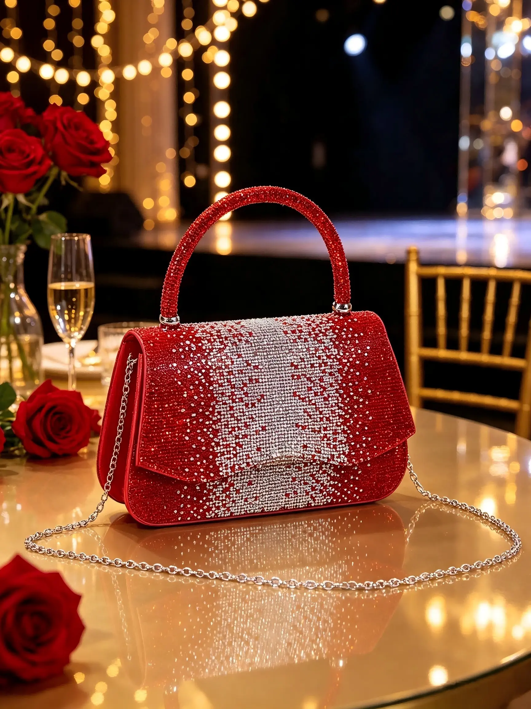 Gradient Sparkling Rhinestone Evening Bag, Detachable Chain Crossbody Bag, Wedding Party Ball Gown Clutch, Elegant Handbag for Special Occasions