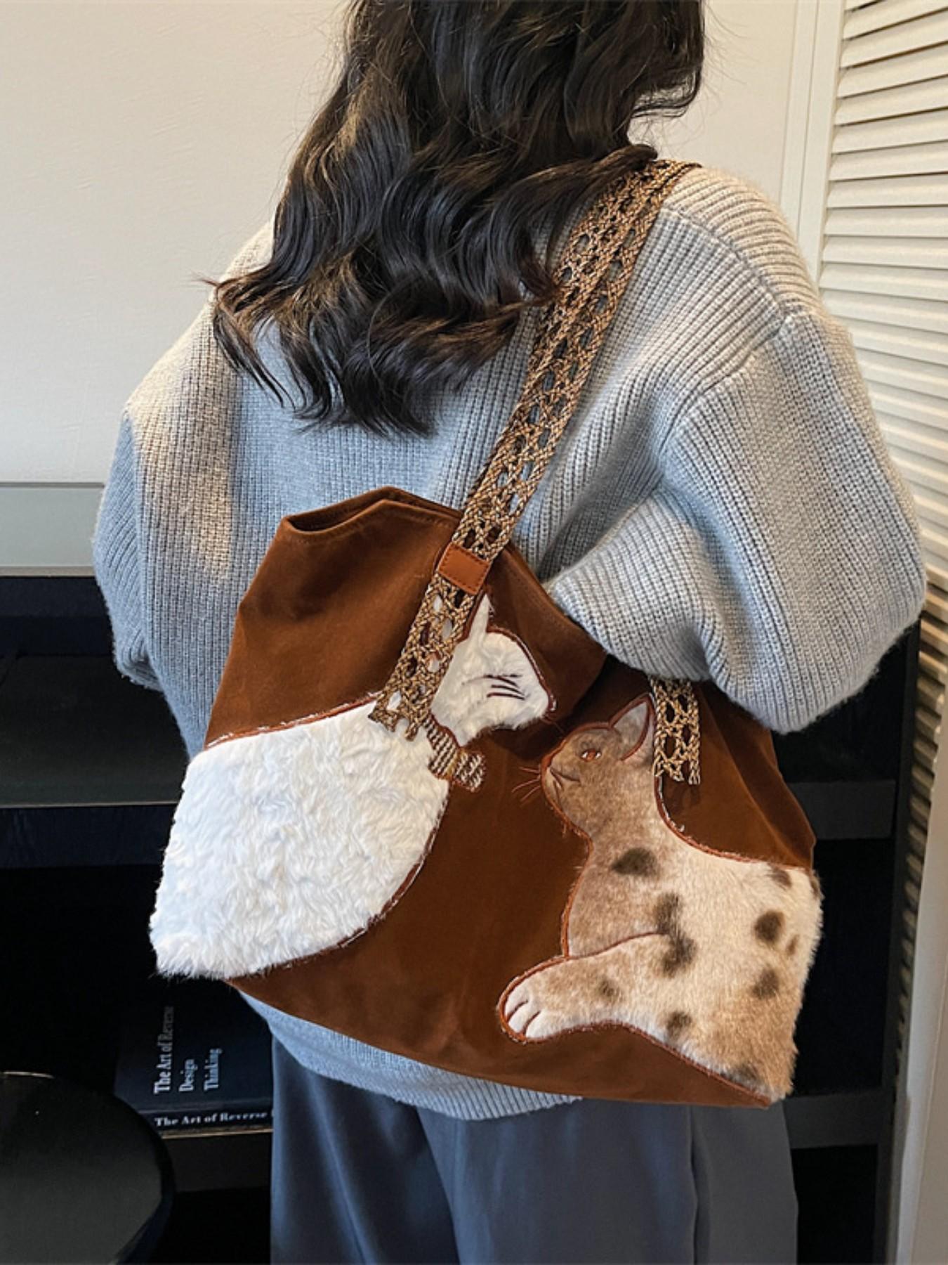 High-End Fashion Tote Bag, Cute Cartoon Shoulder Commuter Bag, Korean Style Elegant Vintage Bag, Trendy Handbag for Daily Use