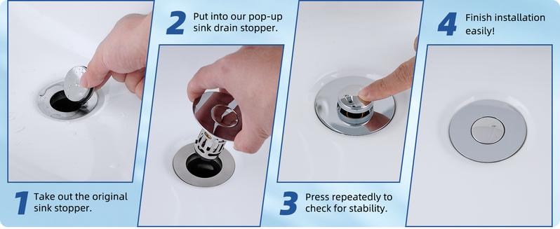 Hibbent Upgraded 3 in 1 Bathroom Sink Drain Strainer, Universal Pop Up Stopper with Removable Stainless Steel Filter Basket Hair Catcher, Sink Plug for 1.1''~2.36'' Basin, Brass Bullet Core, Chrome