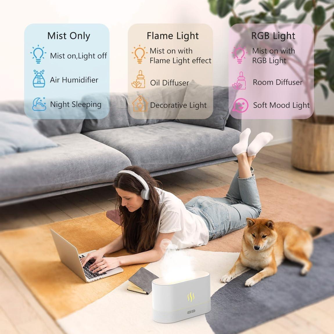 Flame Humidifier, Electronics Aromatherapy Diffuser, Home aromatherapy lamps, Aromatherapy Essential, 7 Fire Colors Flame Aroma Diffuser and Volcano Humidifier Perfect for Home/Office/Gifts/Bedroom