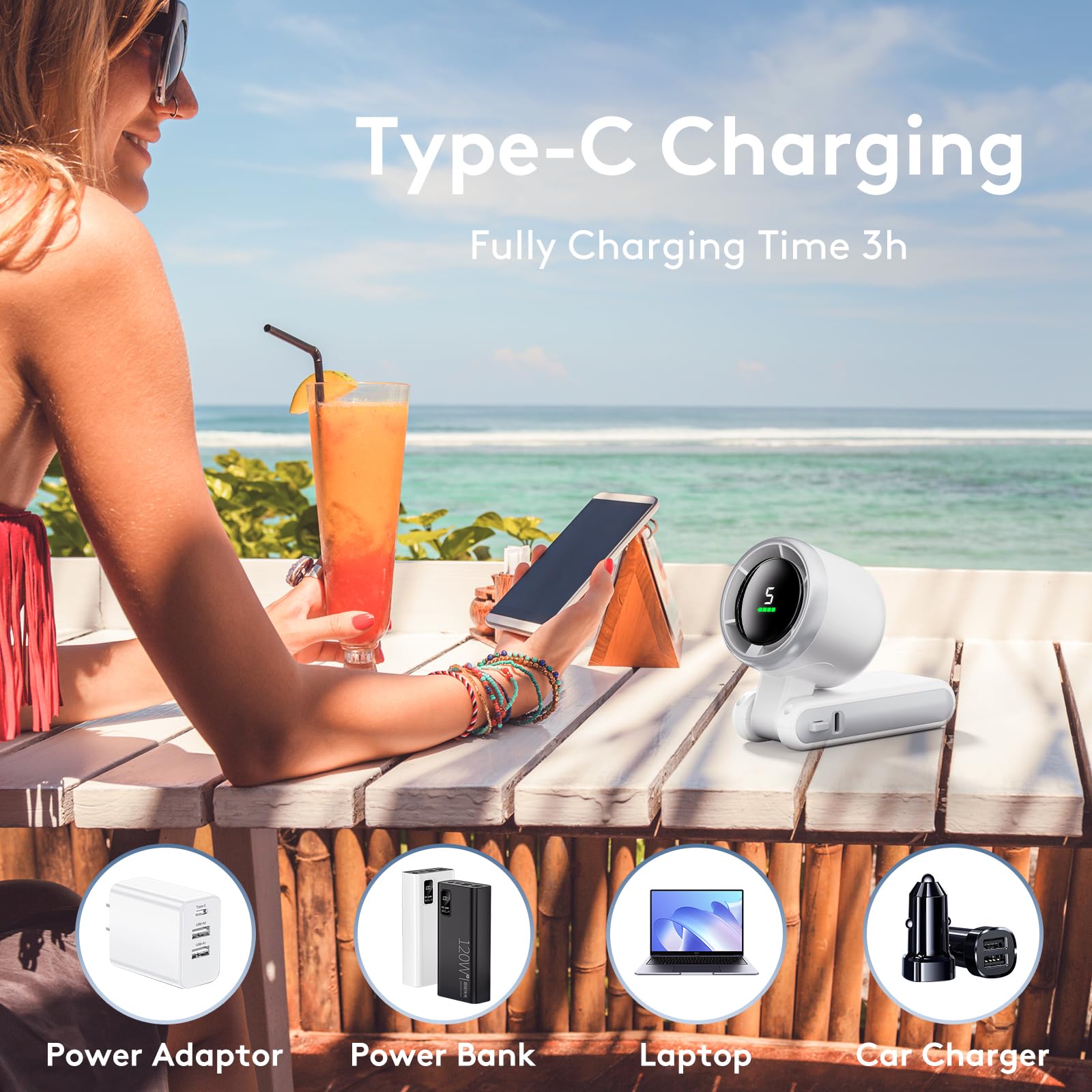 Portable 3-in-1 Turbo Mini Fan - 180° Foldable Handheld Fan with 3600mAh Battery & LED Display, 5 Speed Settings - Personal Cooling Fan for Travel, Outdoor, Home Use Portable 3-in-1 Turbo Mini Fan - 180° Foldable Handheld Fan with 3600mAh Battery & LED Display, 5 Speed Settings - Personal Cooling Fan for Travel, Outdoor, Home Use