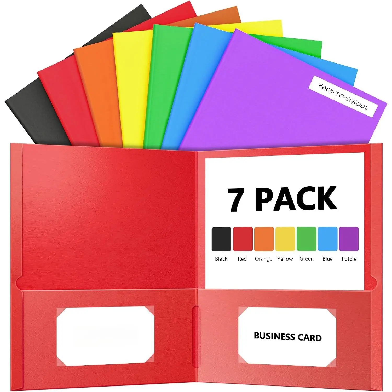 7 Pack Folders with Pockets, 2-Pocket with 10 Labels, Colored File Folders | Heavy Duty Paper File Folders, Fit Letter Size Paper, 7 Bright  Colors, for  to School, Office Filing Supplies