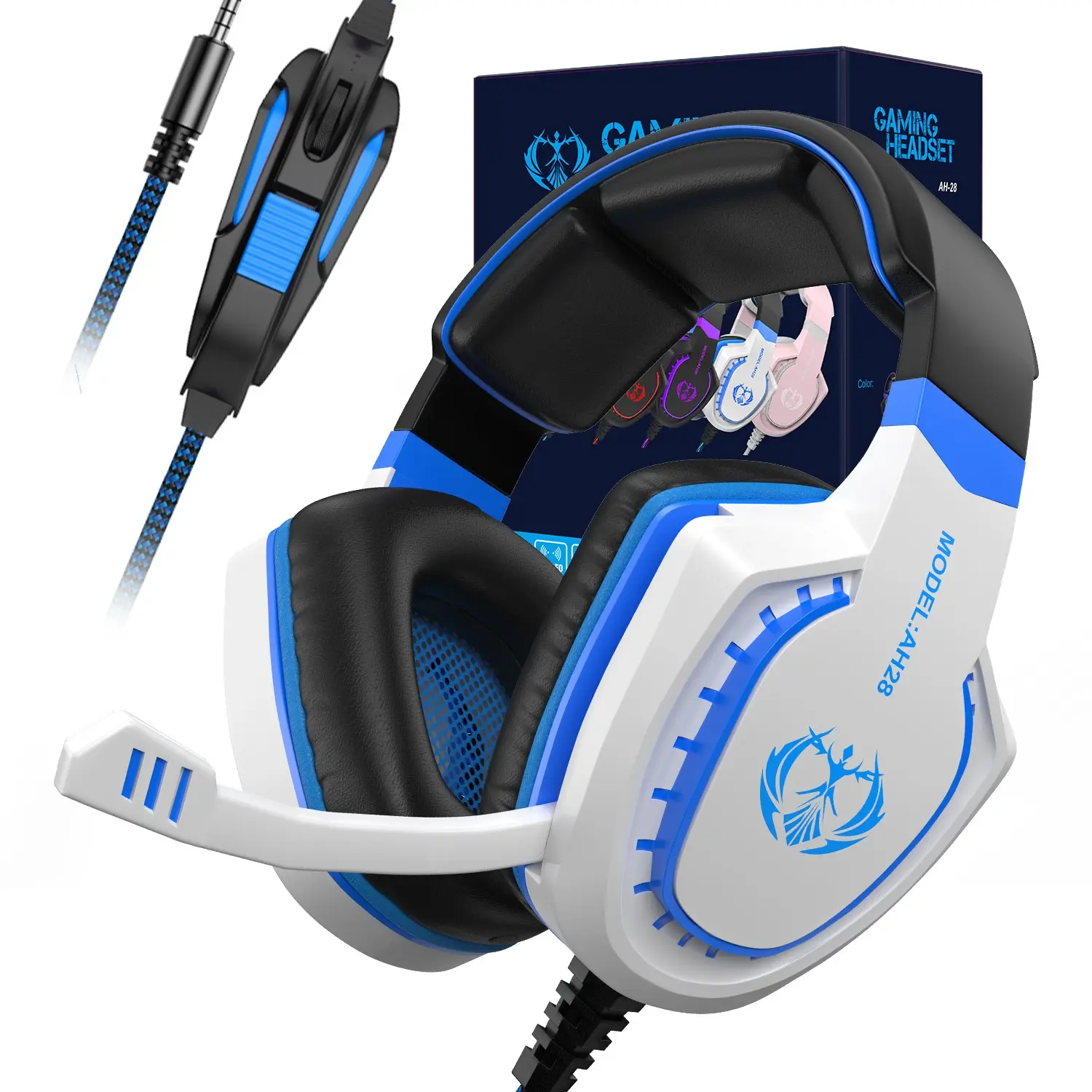 AH28 Gaming Headset with Noise Isolating Microphone, 50mm Driver Stereo Surround Sound Wired Gaming Headphones, Adjustable Headband Over Ear Game Headset for PS5 PS4 Xbox One Switch PC Laptop Mobile