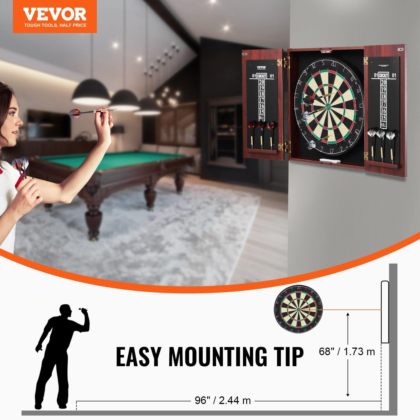 VEVOR Dartboard and Cabinet Set, Ready-to-Play Bundle Official Size Dartboard Cabinet, Steel Tip Dart Hideaway Cabinet, Features Easy Assembly, Complete with All Accessories, Perfect for Cricket Games