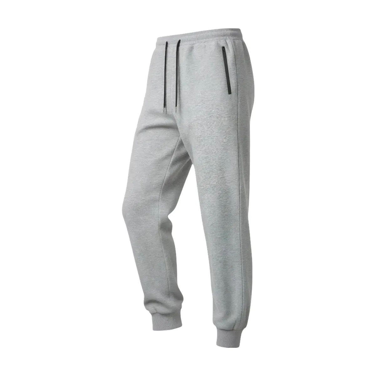 Men Heathered Grey Jogger Sweatpants, elastic drawstring waistband for adjustable comfortable fit, zipper side pockets to keep your phone, keys and small items safely stored, ribbed cuffed ankle hem for a clean tapered silhouette, soft lightweight knit fa