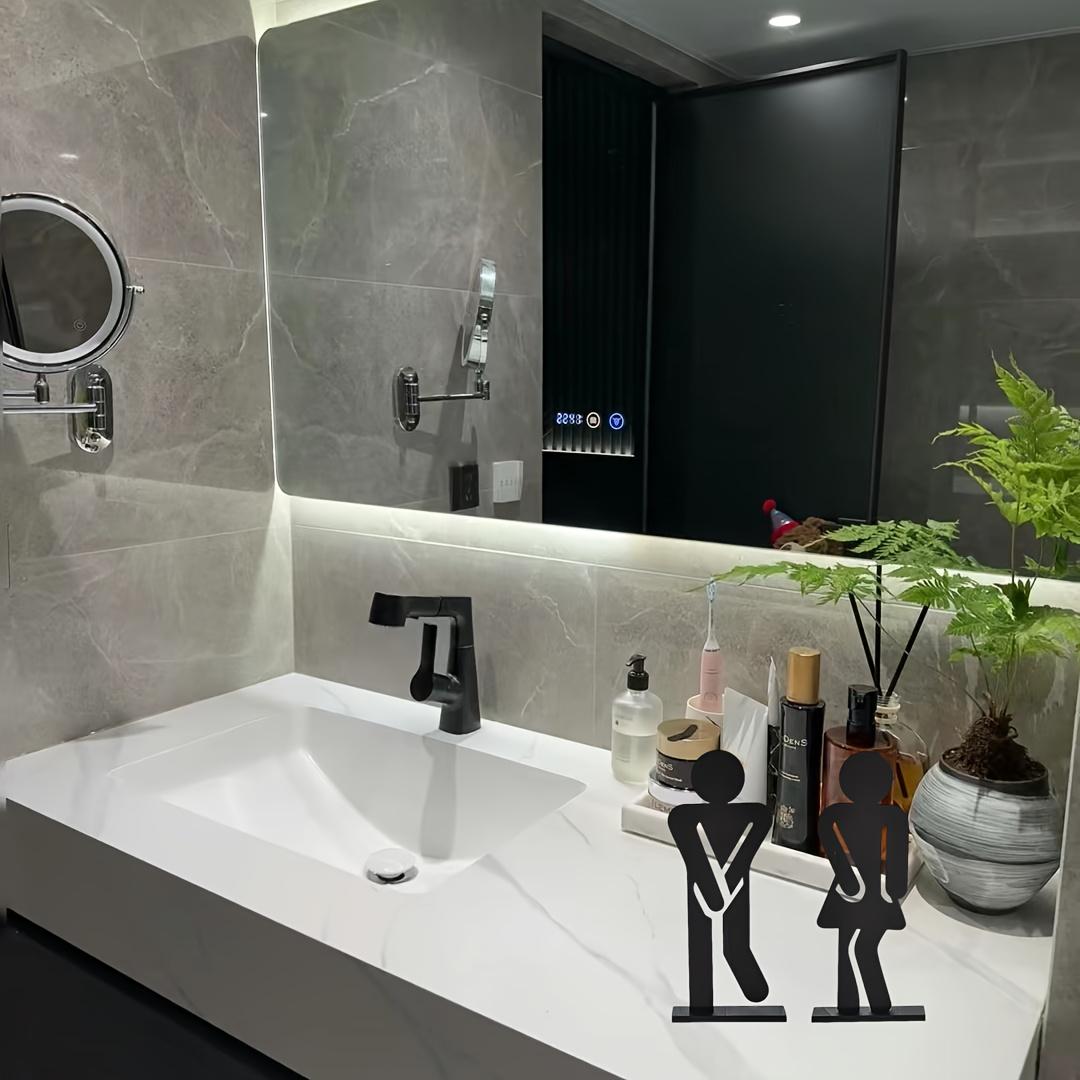 2-Piece Fun Wooden Standing Bathroom Sign Set, Laser Cut Unisex Decor, Boy and Girl Bathroom Signs, No Power Required