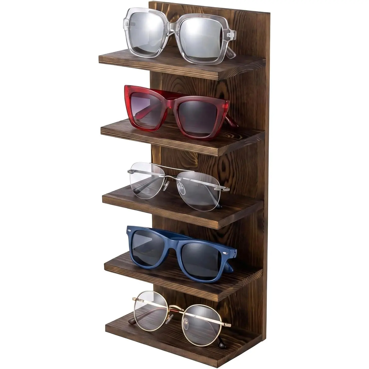 5 Tier Sunglasses Organizer Stand Wall Mounted Eyewear Holder | Five Level Display, Space Saving Design, Retail  , Easy Access Storage, Stylish Eyewear Collection
