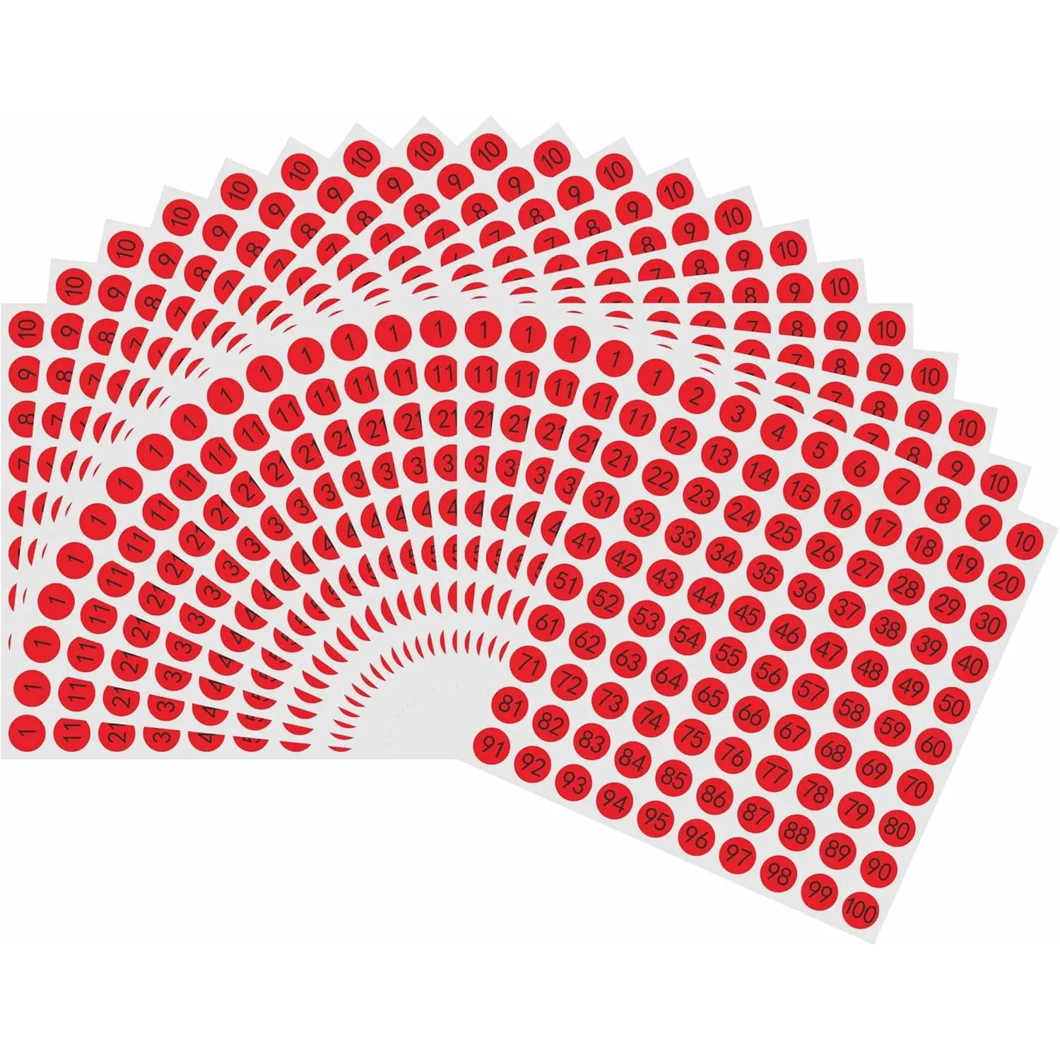 2000 count 1 to 100 Number Labels 0.4 inch Round Dot Stickers for Inventory Storage Organizing,Boxes, Bins, Toolbox, Locker - 20 Sheets (Red)