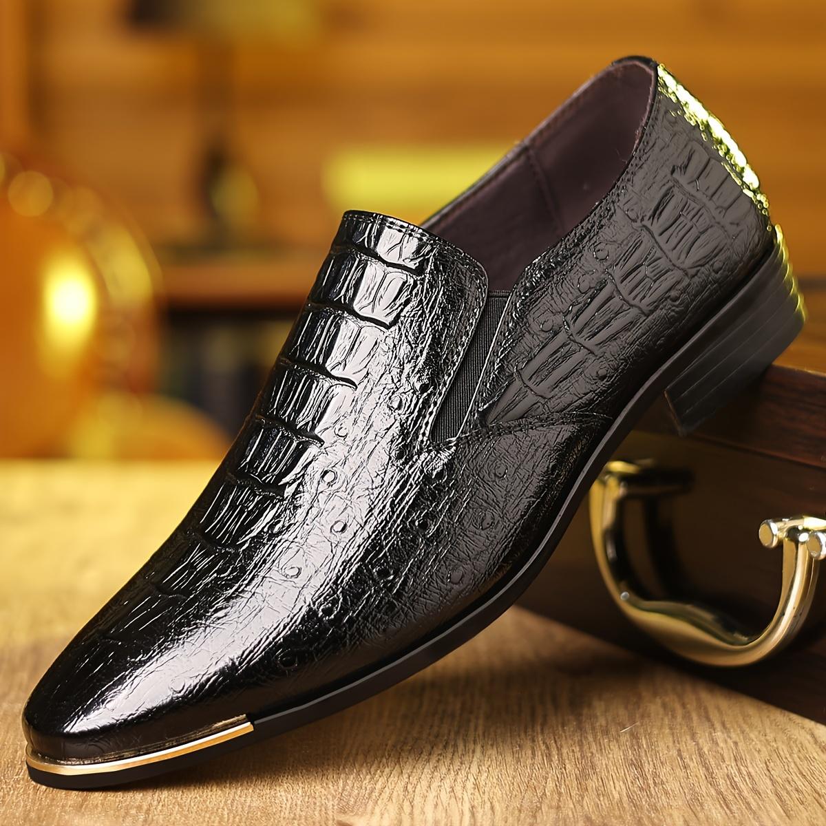 Men's Crocodile Pattern Pointed Toe Dress Shoes British Style Business Formal Footwear For Wedding Party