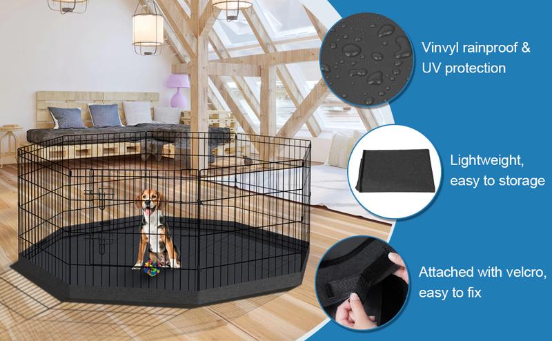 Dog Pen Pet Playpen Dog Fence Indoor Foldable Metal Wire Exercise Puppy Play Yard Pet Enclosure Indoor Outdoor 8 Panels 24 Inch with Bottom Pad/Top Cover (Black with bottom pad)