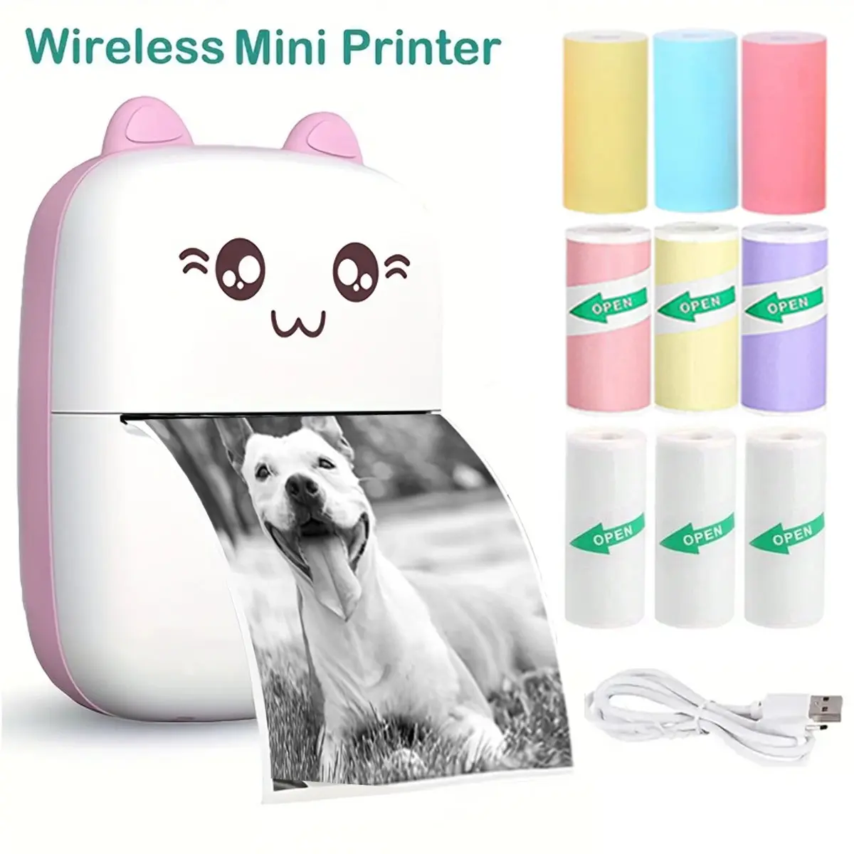 Mini Printer, Wireless Thermal Label Printer, 9 Rolls Paper, Ideal for Notes, Diaries, Photos, Receipts, DIY Crafts, Perfect Gift