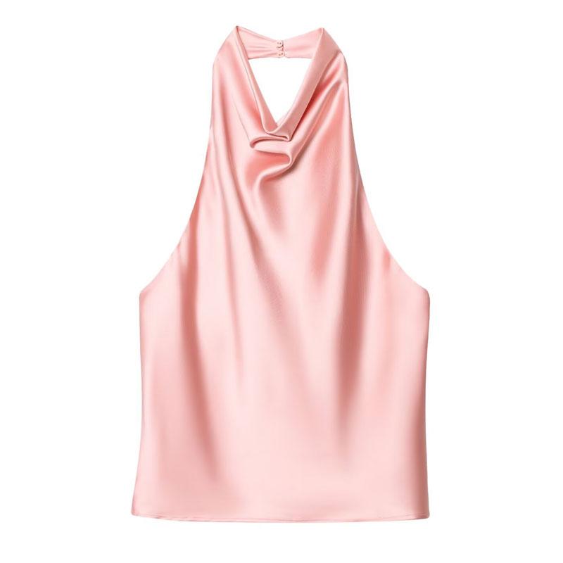 Summer Women's Halter Top Sleeveless Vest Fitted Satin Backless Cute Top Black Pink White Streetwear Elegant Women's Top Casual Brown Sexy Top