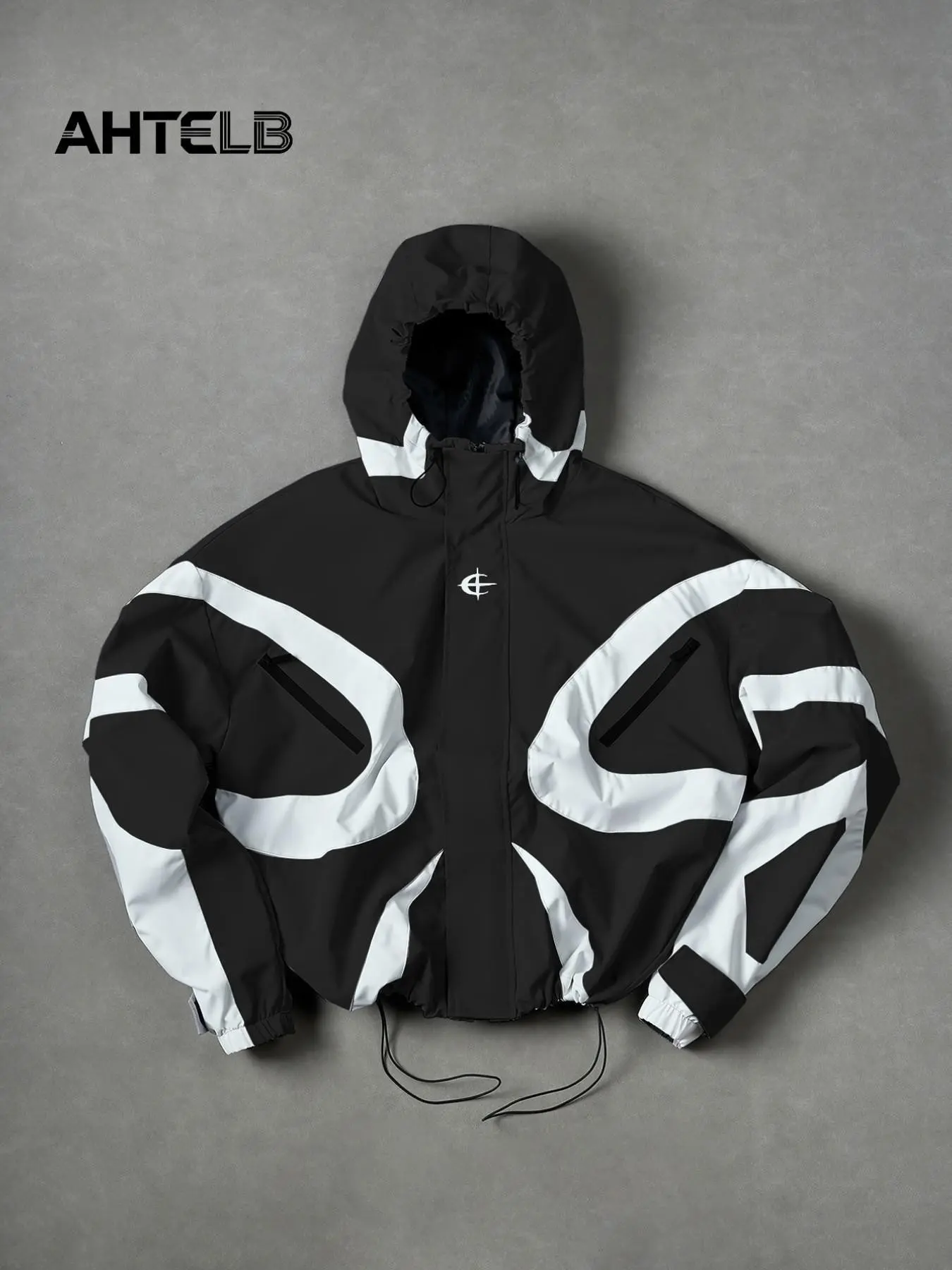 Men's Colorblock Hooded Long Sleeve Jacket, Football Style Coat, Y2K Windproof Reflective Jacket, Trendy Outerwear, Outdoor