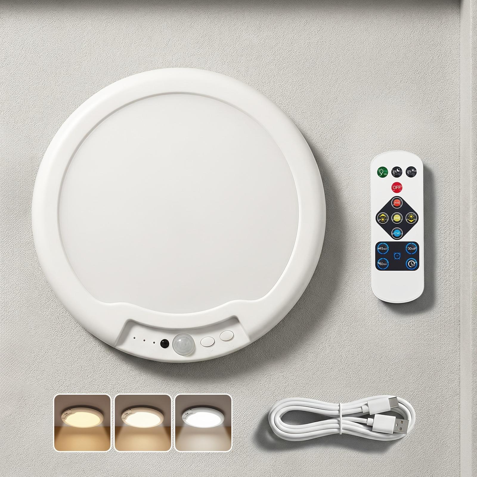 Rechargeable Motion Sensor Ceiling Light with Remote Control, Modern Night Lights - Magnetic Design Wireless Ceiling Light Powered by batteries for Closet, Shower, Stairs, Hallway, Porch, Patio, etc., versatile usage, easy to install