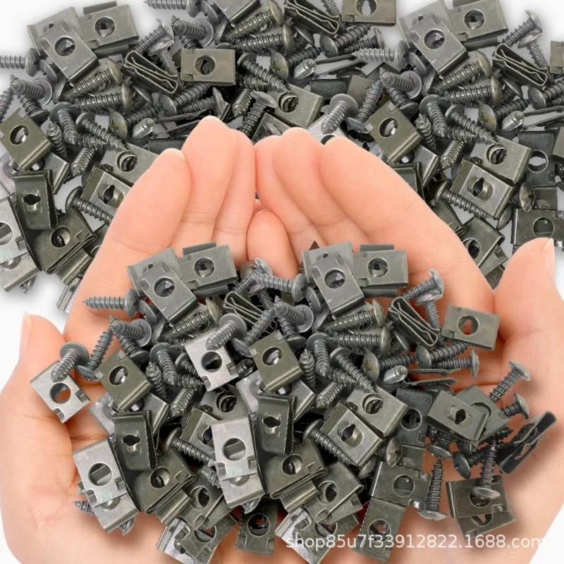 100 U-Shaped Clips with 100 Screws, Metal Wall Decor Accessories, Artwork Hanging Fasteners, Durable & Secure Mounting Solution
