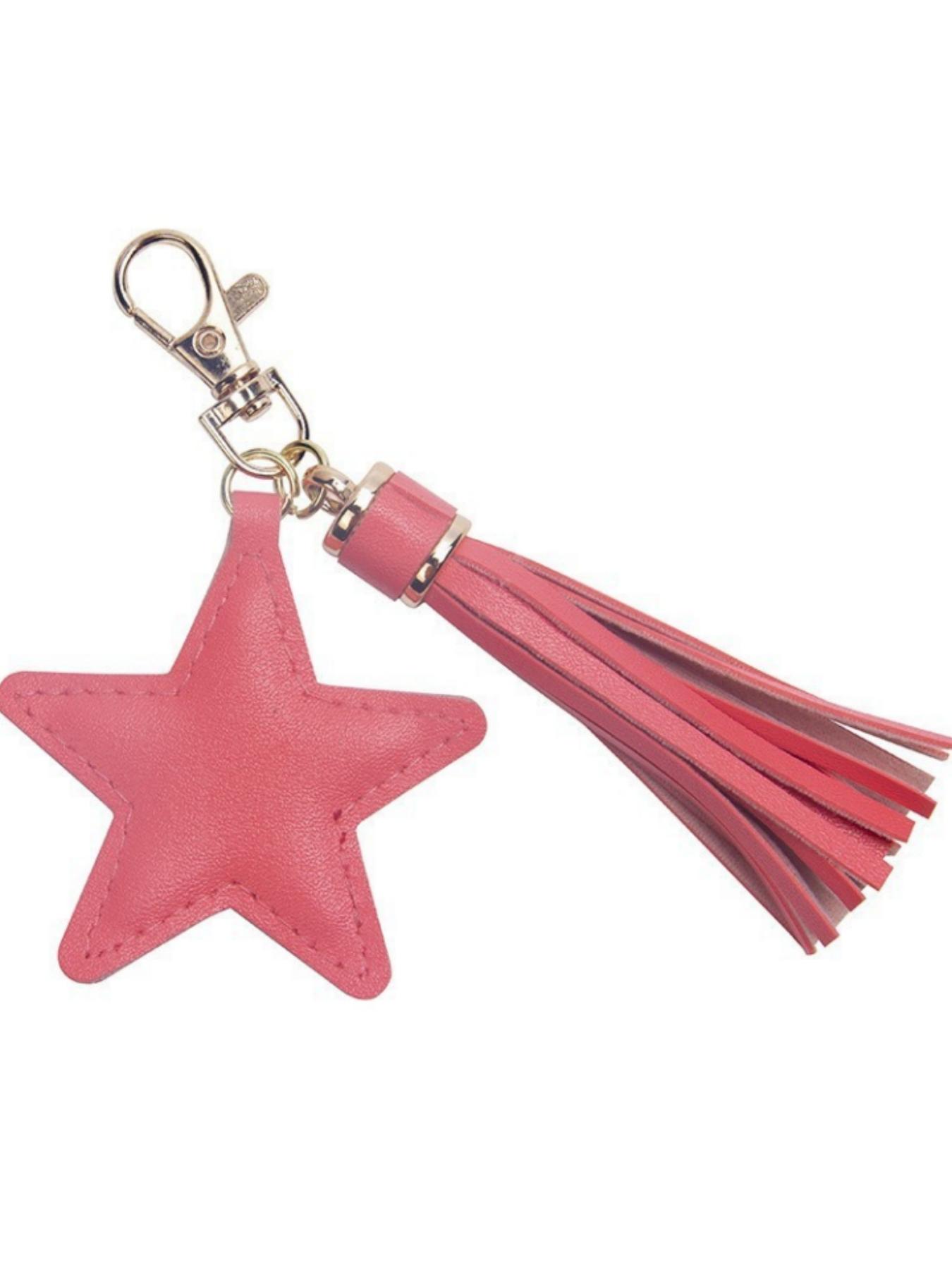 Creative Star Fringe Keychain, PU Leather Leopard Print Car Key Ring, Novelty Bag Accessory, Unique Key Holder for Cars and Bags