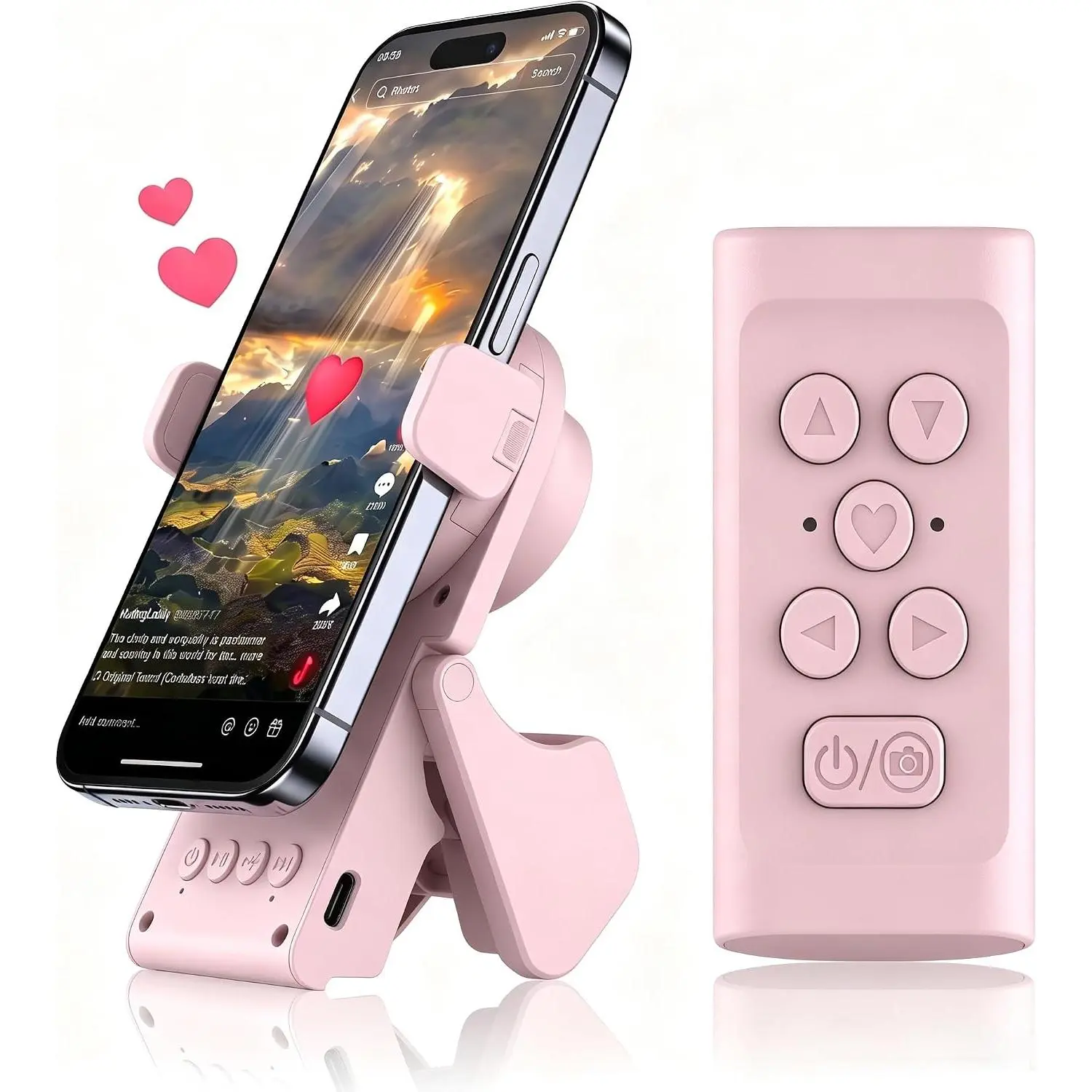 Scrolling Remote with Phone Stand & Speaker - Page Turner for Kindle App, Bluetooth Camera Shutter, Hands-Free Phone Holder for iPhone & Android