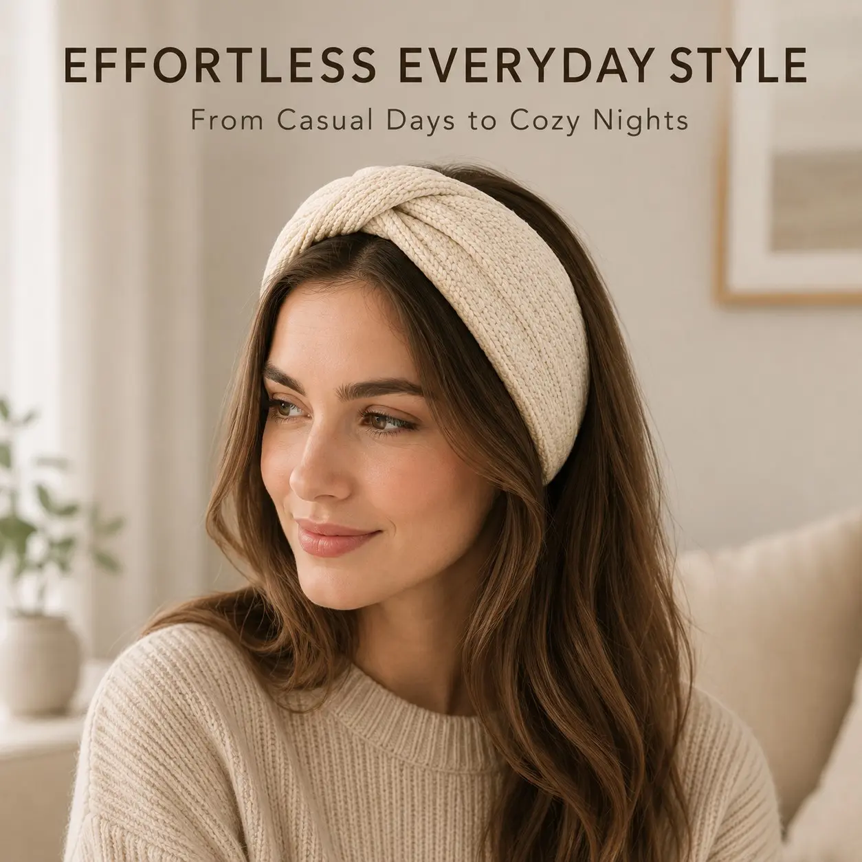 Women’s Knitted Twist Knot Headband, Wide Padded Hair Band, Soft Cozy Hair Accessory for Fall Winter, Casual Everyday Fashion