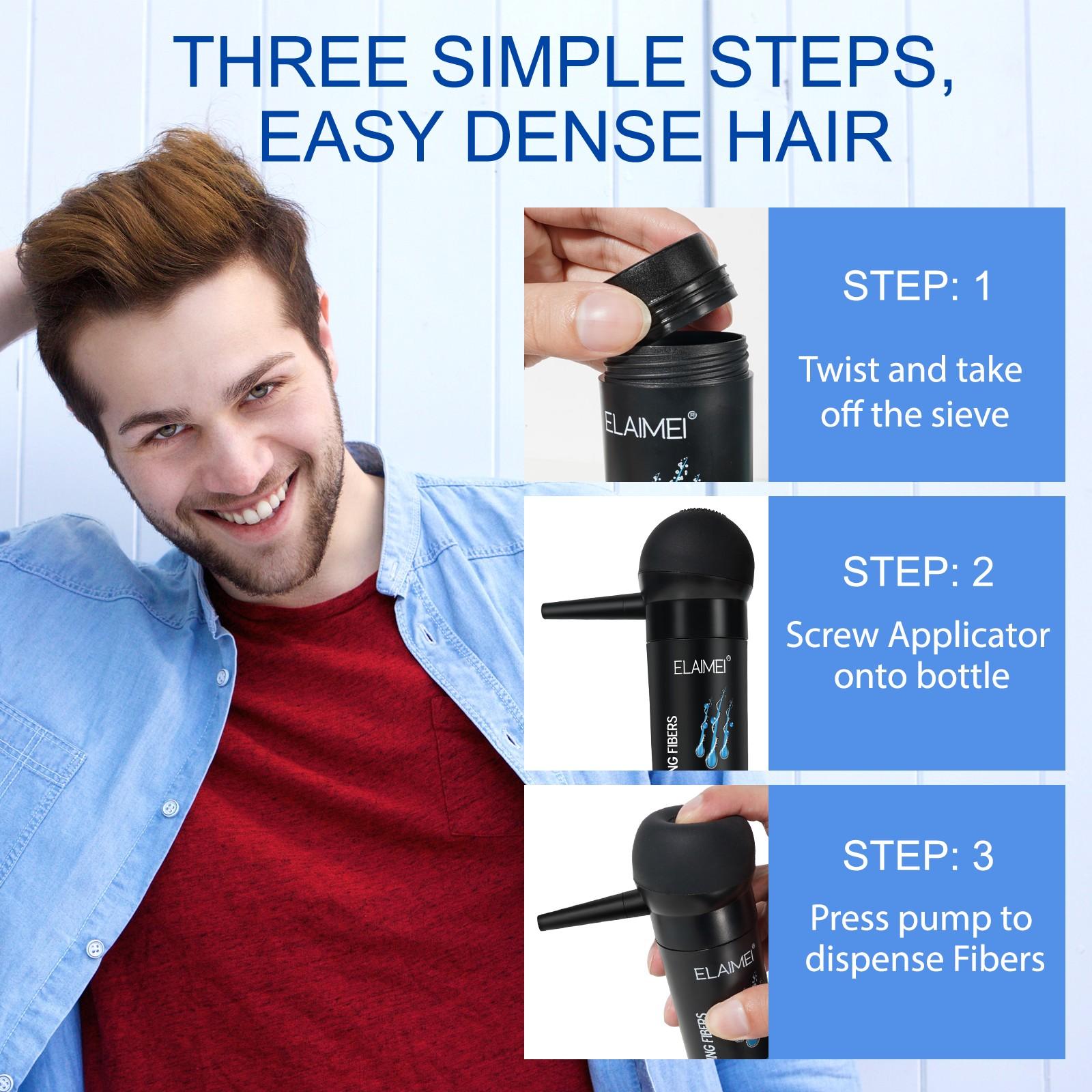 Elaimei Hair Thickening Fiber Kit, Natural Invisible Hairline Filler Spray, Unisex Dense Hair Solution, Fill Gaps and Frame Forehead