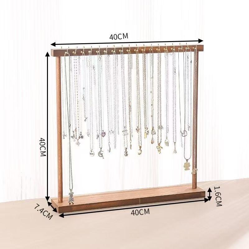 Walnut Color Necklace Display Stand, Solid Wood Jewelry Holder, Handmade Bracelet Pendant Rack, Wooden Storage Organizer