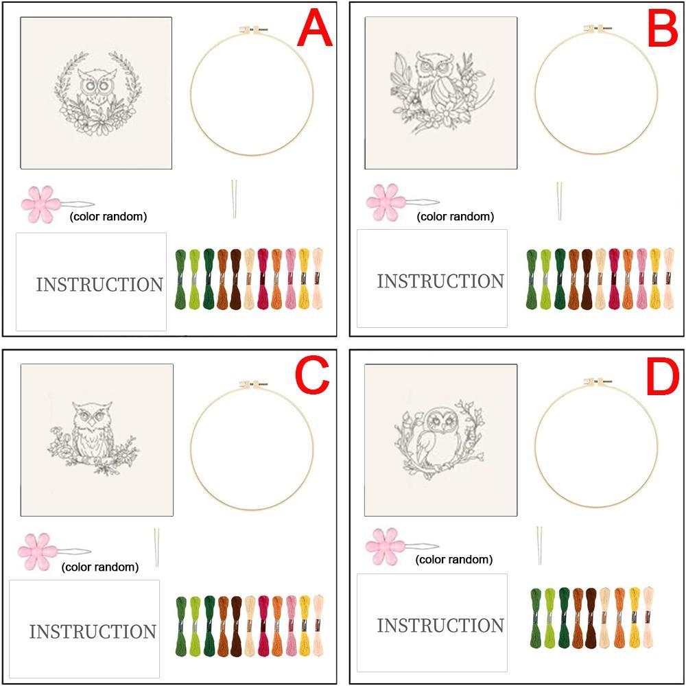 Animal Theme Embroidery Kit for Beginners, Owl Pattern Hand Sewing Set, Includes Fabric, Threads, Tools, Hoop, Instructions, Home Decor, Gift