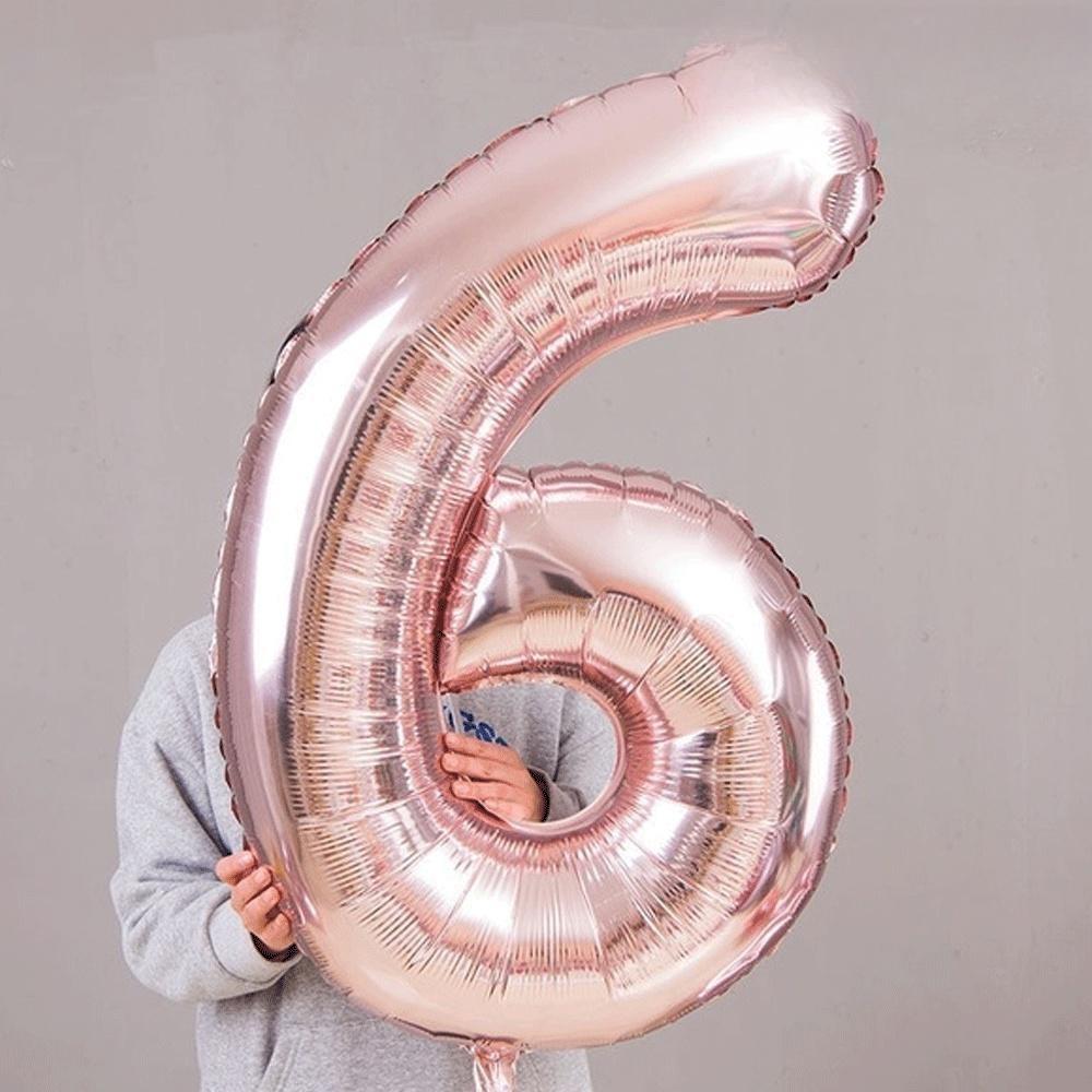 Romantic Rose Gold 3D Number Balloons, Metallic Birthday Decor, Wedding Anniversary Backdrop, Photo Booth Props, Party Wall Decoration, Durable Foil Balloons for Celebration, Event Decorations.