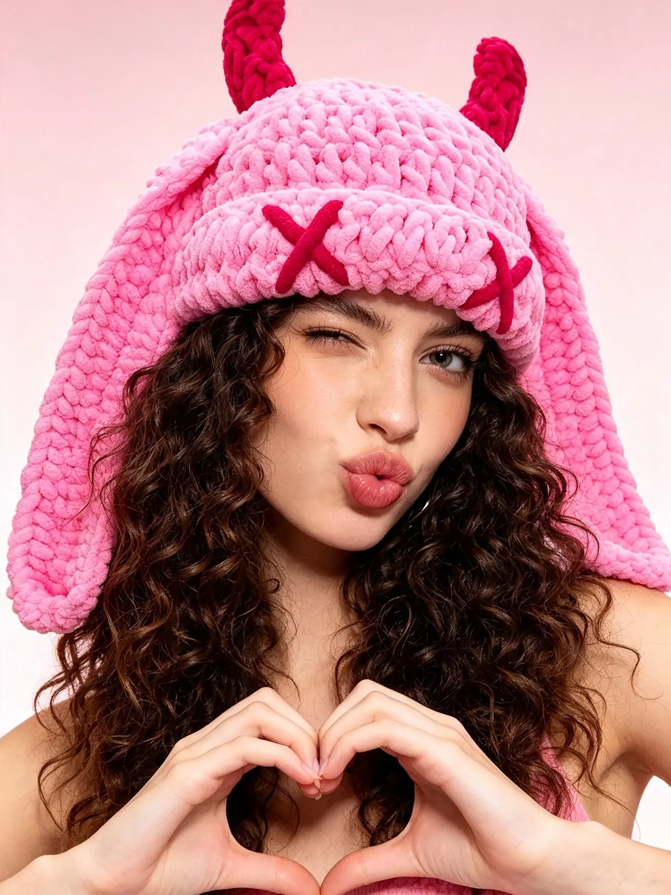 Unisex Cute Rabbit Knitted Hat, Handmade Warm Soft Beanie with Floppy Ears, Casual Fitted Accessory for Autumn Winter
